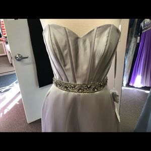 Wow $140 Long Silver Formal gown size 4 by Nina Canacci very pretty in person